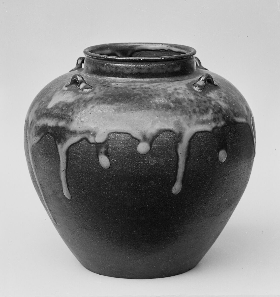 Jar, Clay covered with underglaze and overglaze running in large drops  (Bizen ware, Imbe style), Japan 