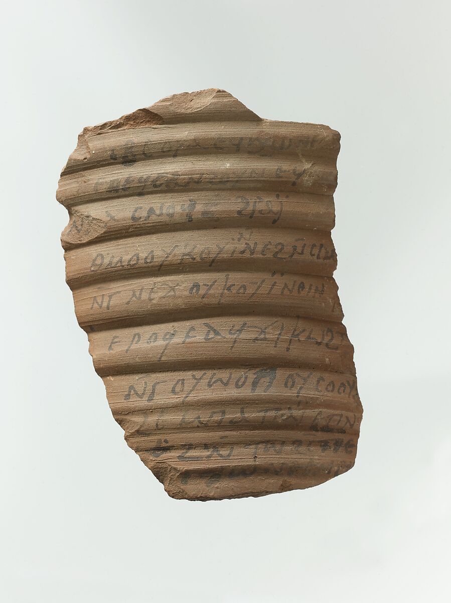 Ostrakon with Medical Recipes, Pottery fragment with ink inscription, Coptic 