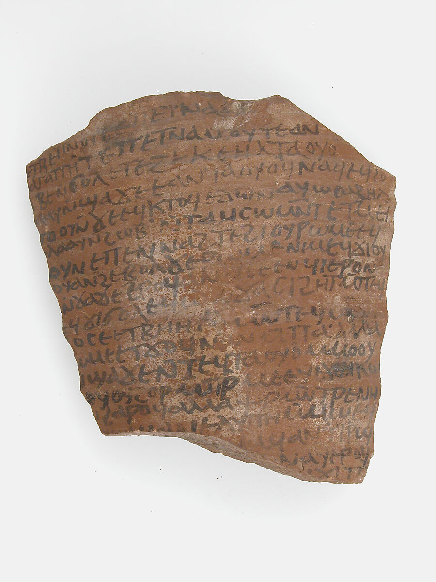 Ostrakon, Pottery fragment with ink inscription, Coptic 