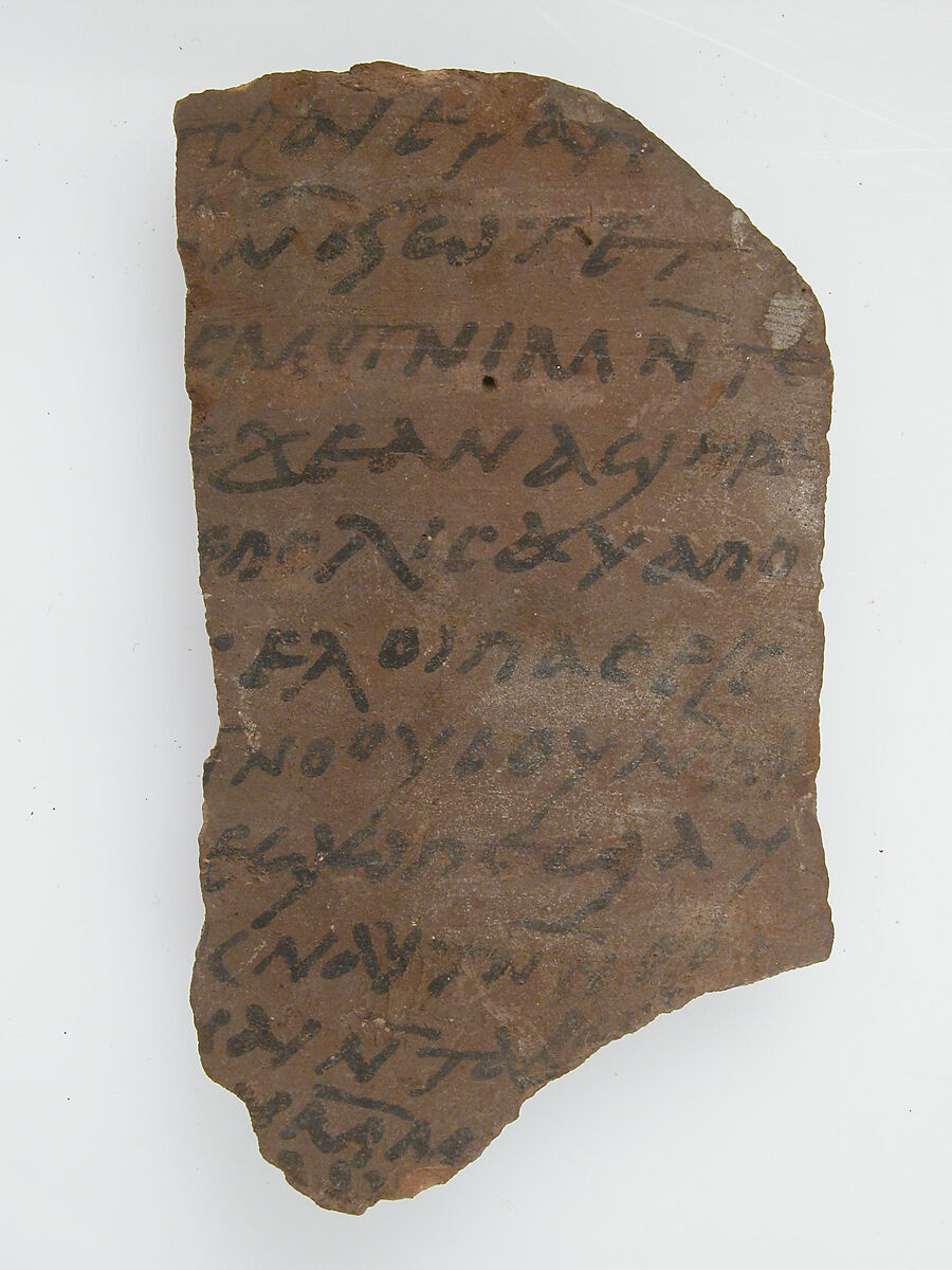 Ostrakon, Pottery fragment with ink inscription, Coptic 