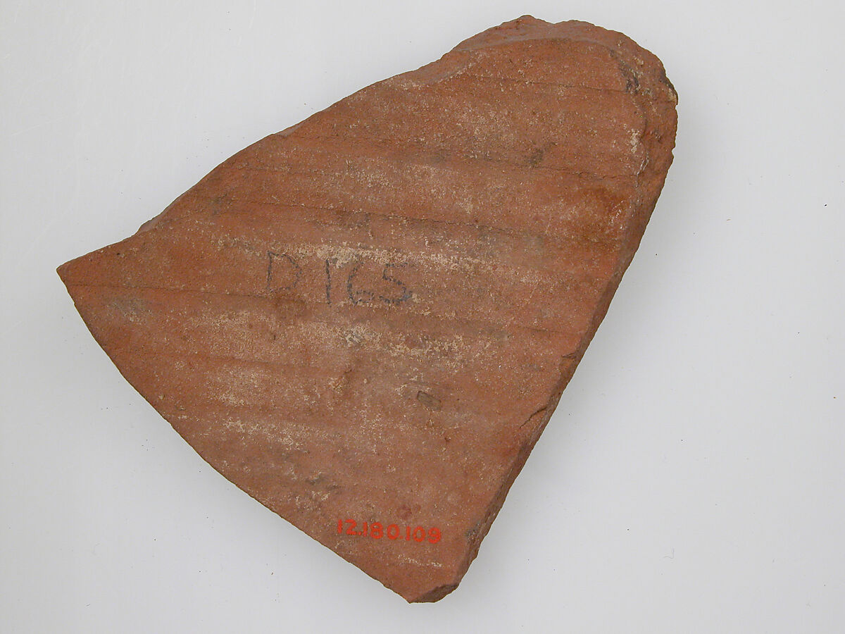 Ostrakon, Pottery fragment with ink inscription, Coptic