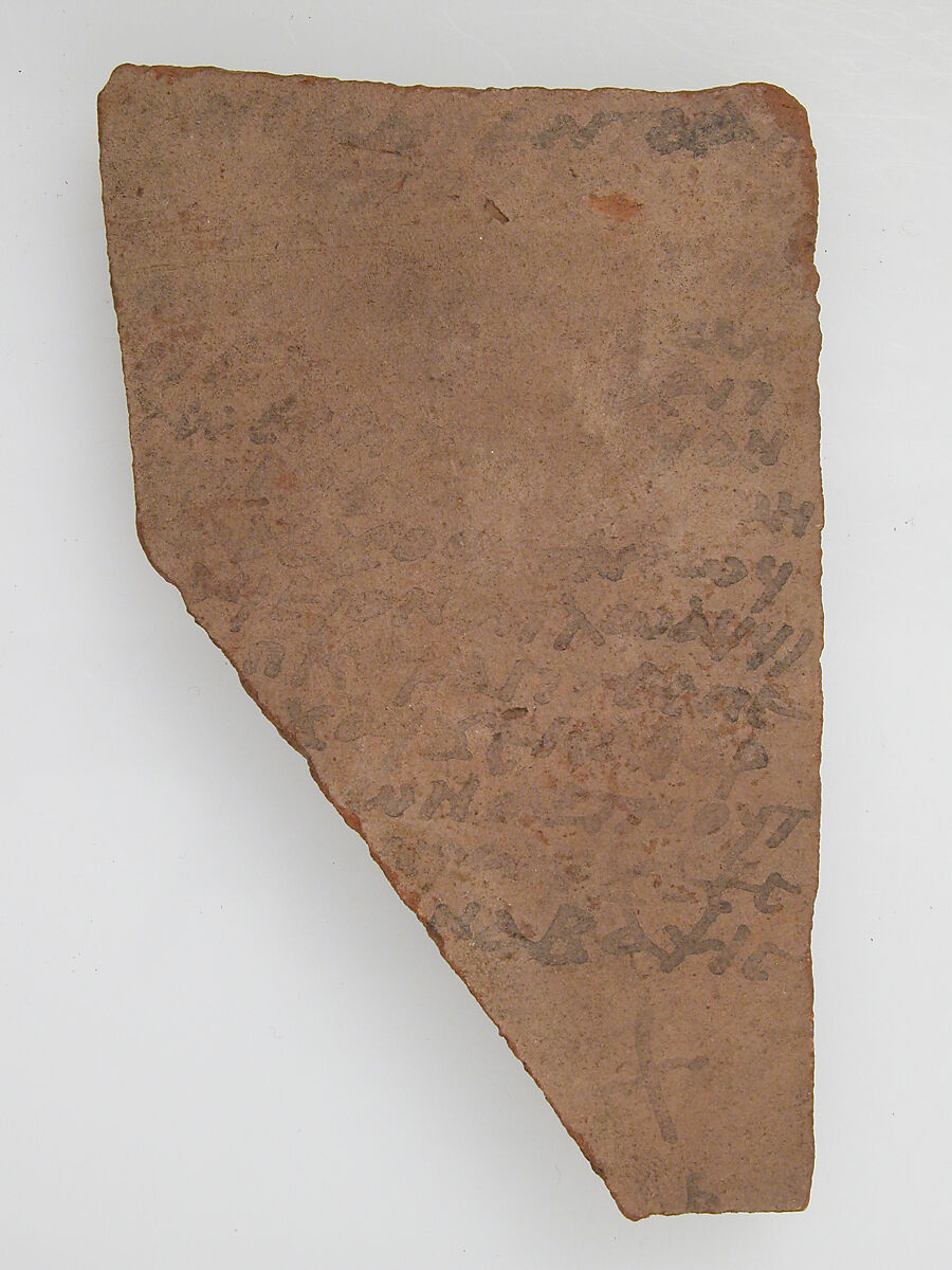 Ostrakon, Pottery fragment with ink inscription, Coptic 