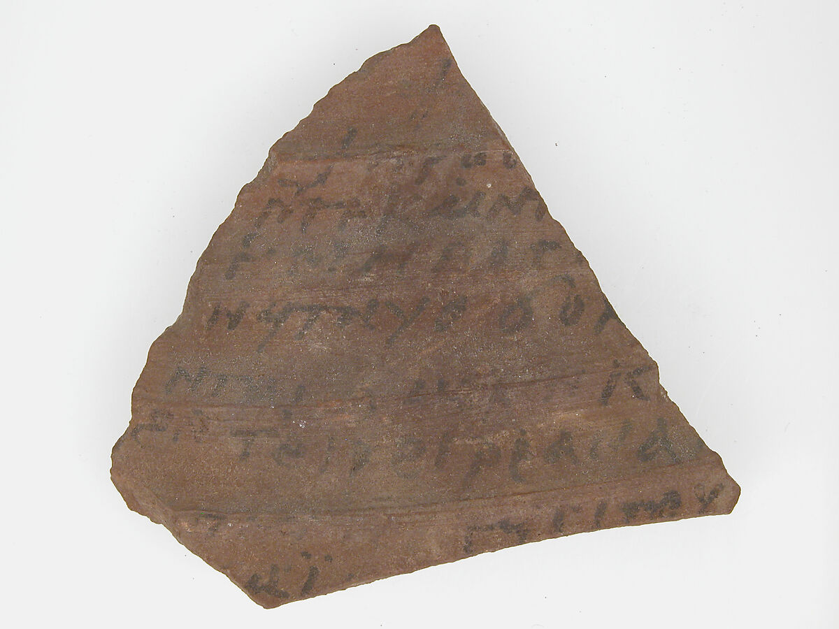Ostrakon, Pottery fragment with ink inscription, Coptic 