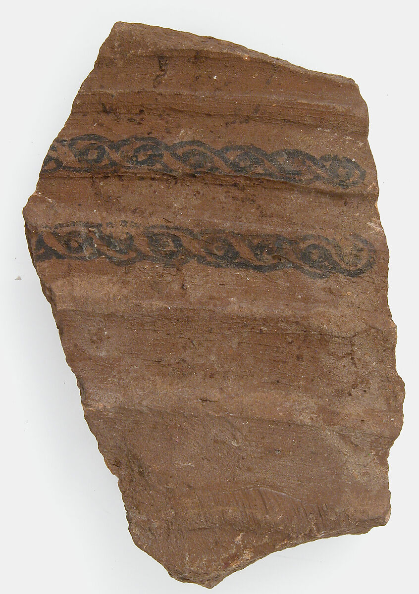 Ostrakon, Pottery fragment with ink inscription and sketch, Coptic 