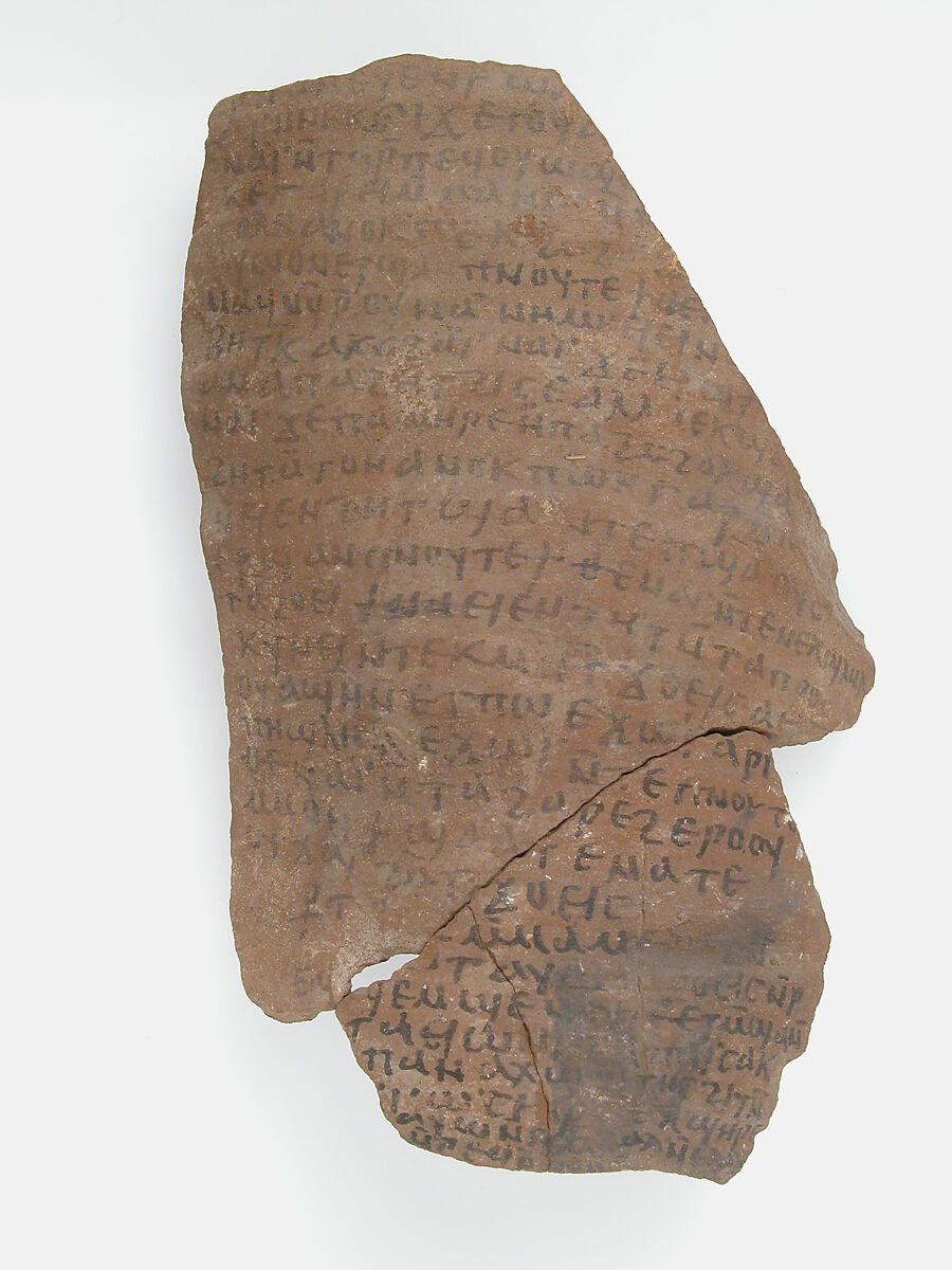 Ostrakon, Pottery fragment with ink inscription, Coptic 