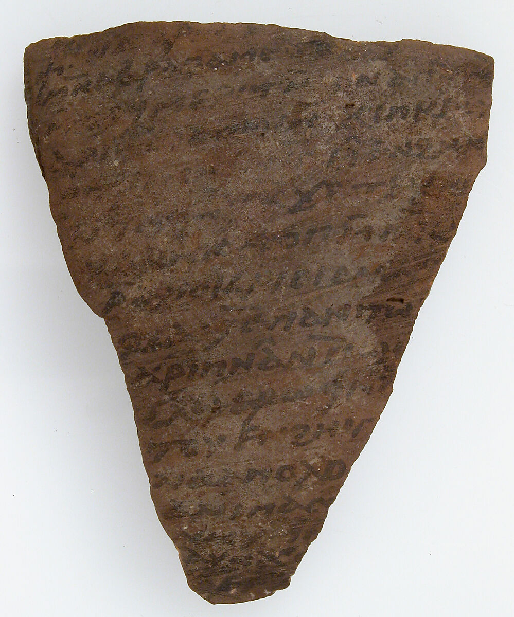 Ostrakon, Pottery fragment with ink inscription, Coptic 