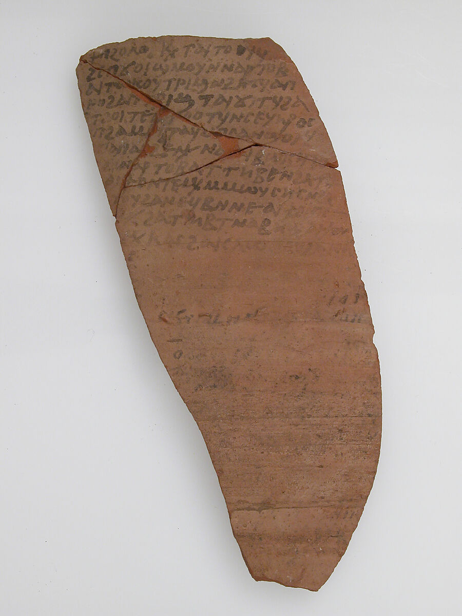 Ostrakon, Pottery fragment with ink inscription, Coptic 