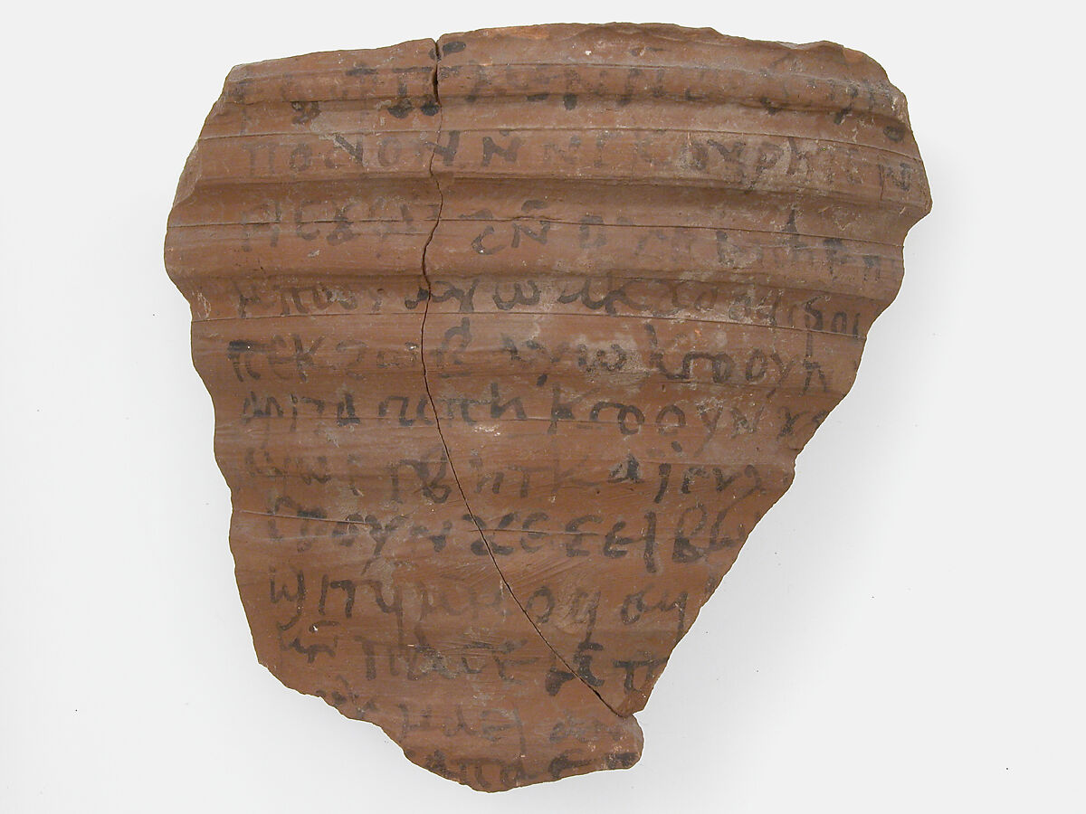 Ostrakon, Pottery fragment with ink inscription, Coptic 