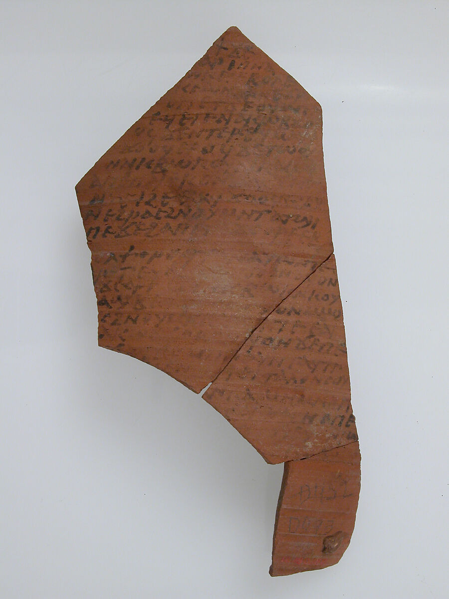 Ostrakon, Pottery fragment with ink inscription, Coptic 