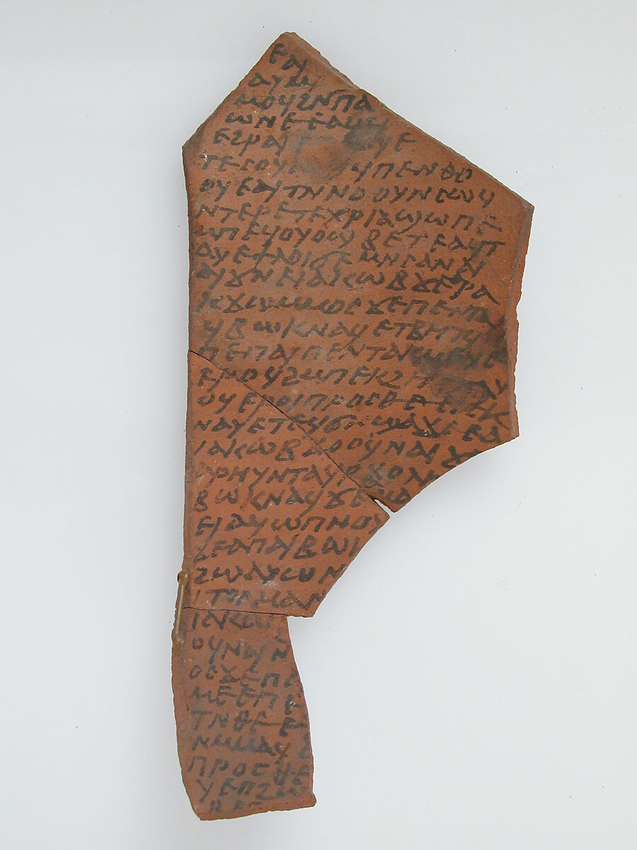 Ostrakon, Pottery fragment with ink inscription, Coptic