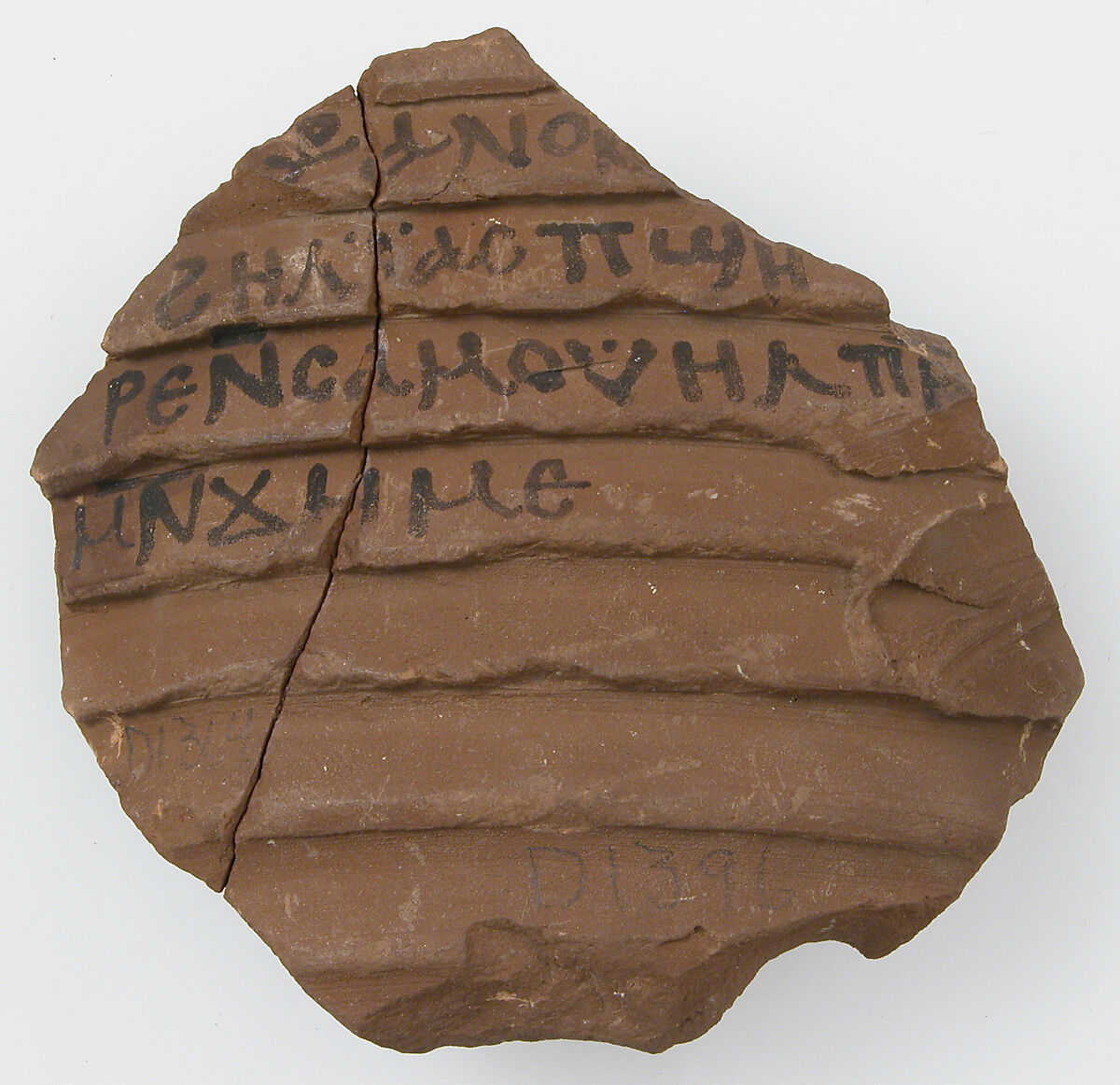 Ostrakon, Pottery fragment with ink inscription, Coptic 