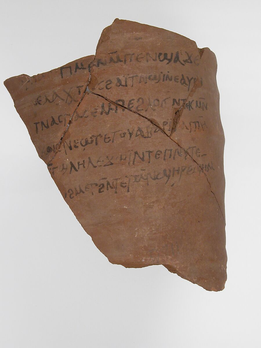 Ostrakon, Pottery fragment with ink inscription, Coptic
