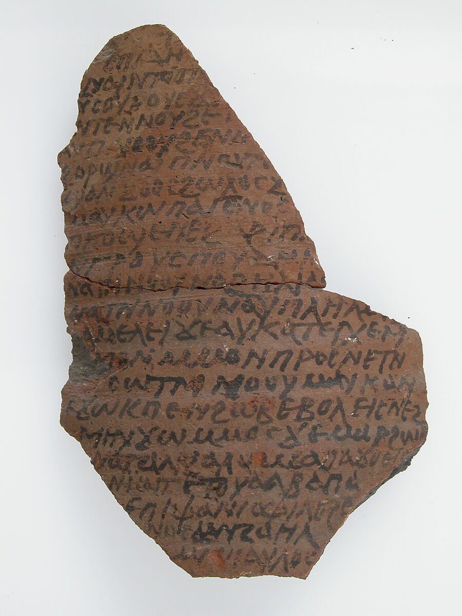 Ostrakon, Pottery fragment with ink inscription, Coptic 