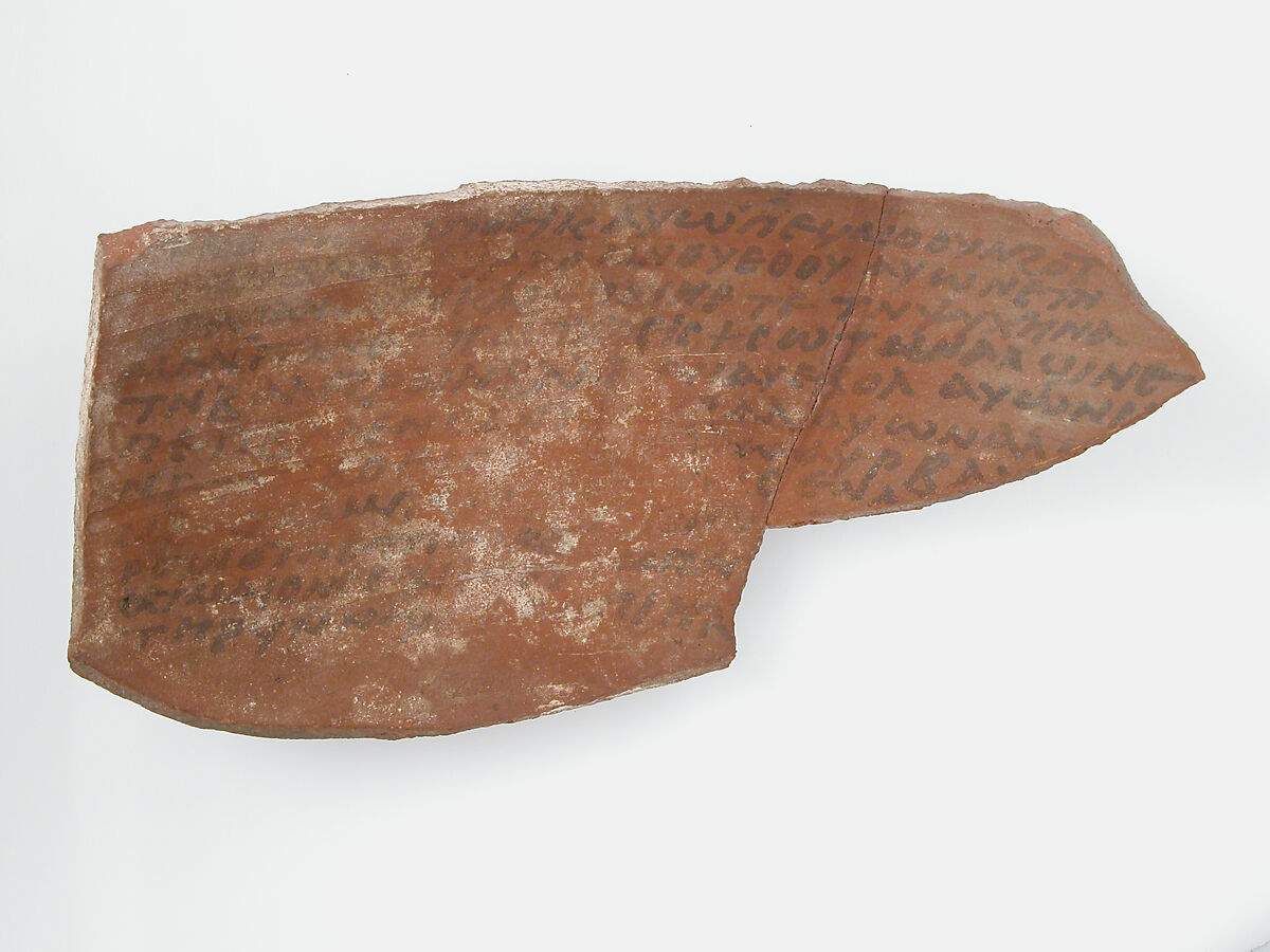 Ostrakon, Pottery fragment with ink inscription, Coptic 