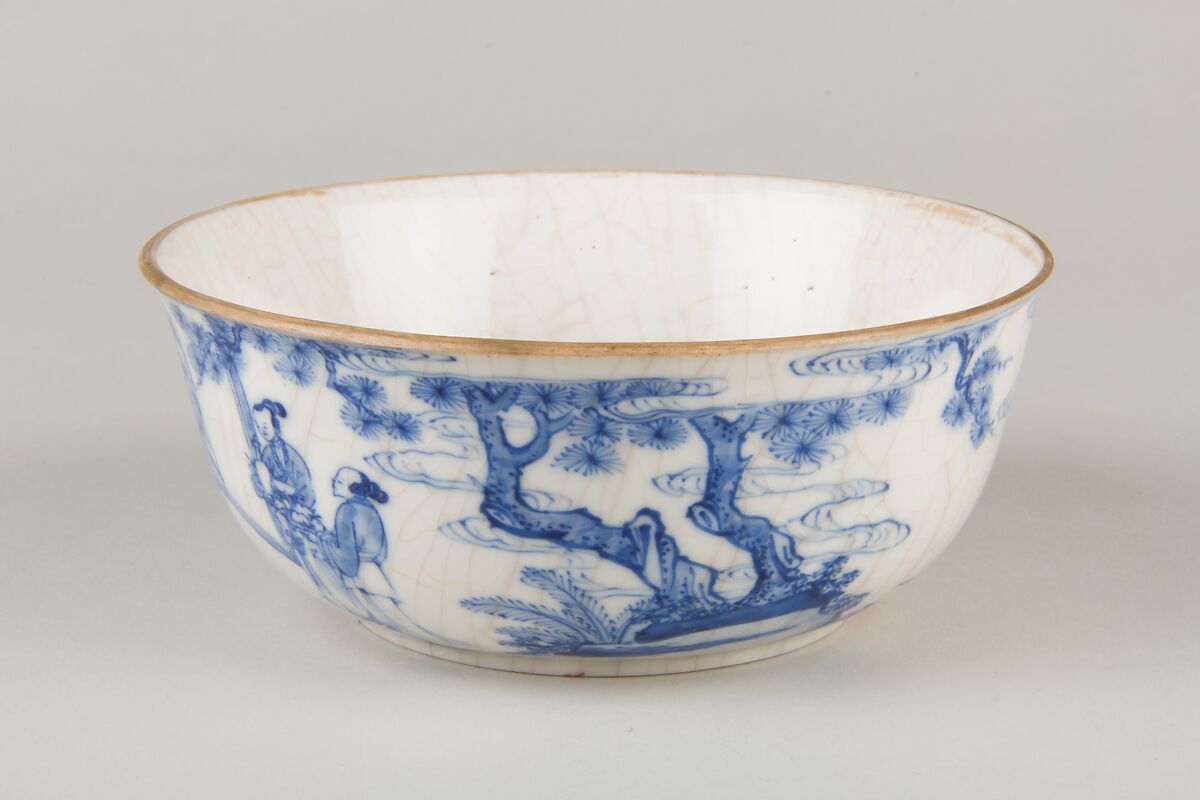 Bowl with figural scene, Porcelain painted in underglaze cobalt blue (Jingdezhen ware), China