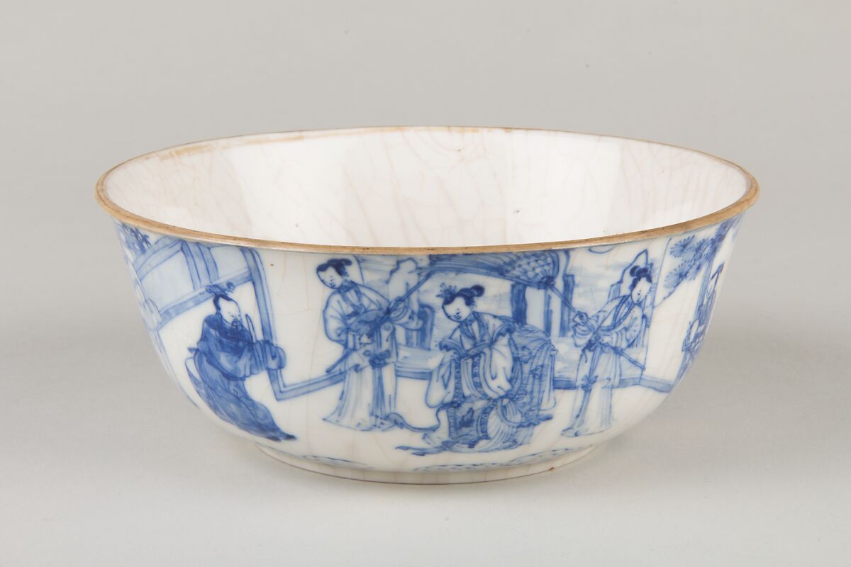 Bowl with figural scene, Porcelain painted in underglaze cobalt blue (Jingdezhen ware), China