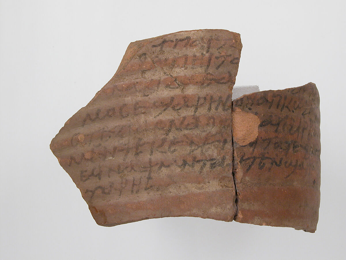 Ostrakon, Pottery fragment with ink inscription, Coptic
