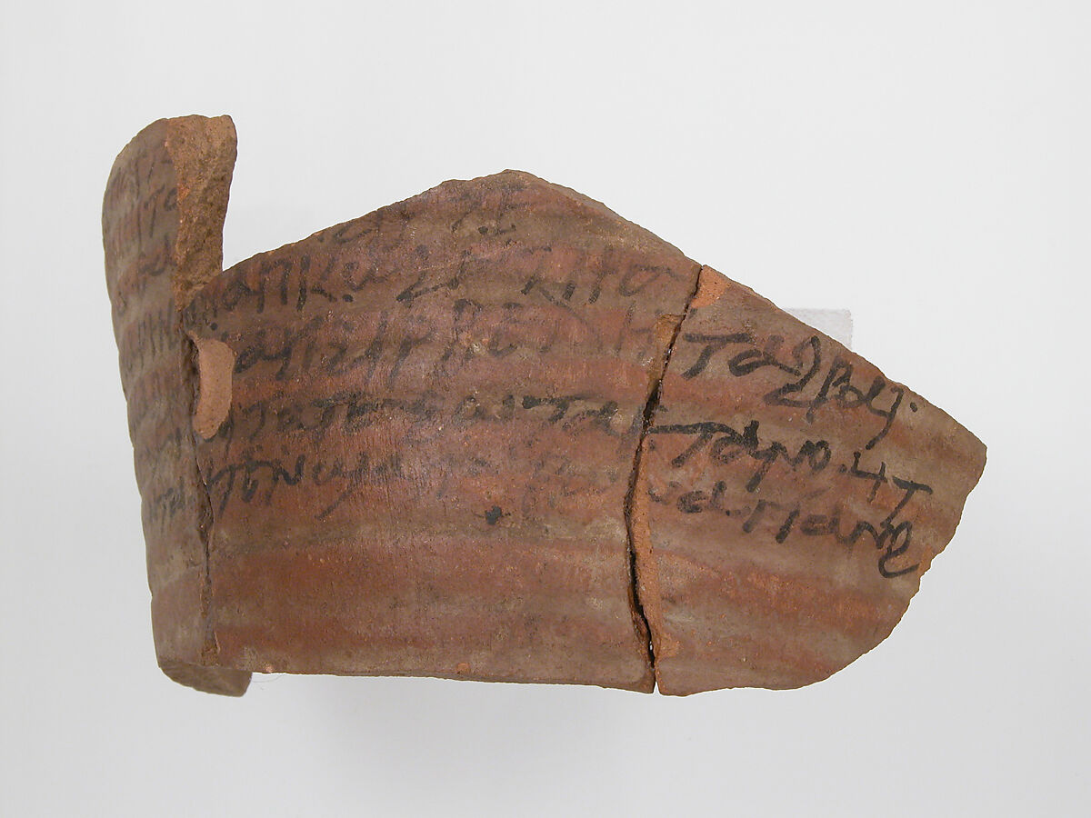 Ostrakon, Pottery fragment with ink inscription, Coptic