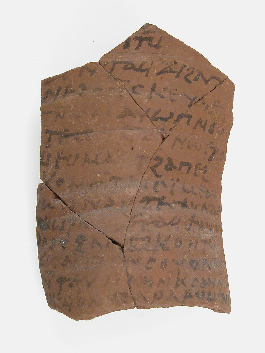 Ostrakon, Pottery fragment with ink inscription, Coptic 