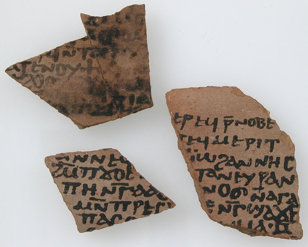 Ostrakon, Pottery fragment with ink inscription, Coptic 