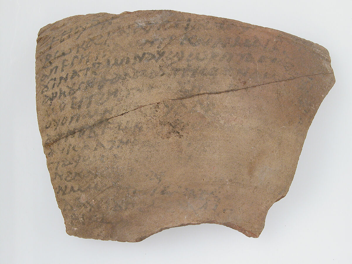 Ostrakon, Pottery fragment with ink inscription, Coptic 