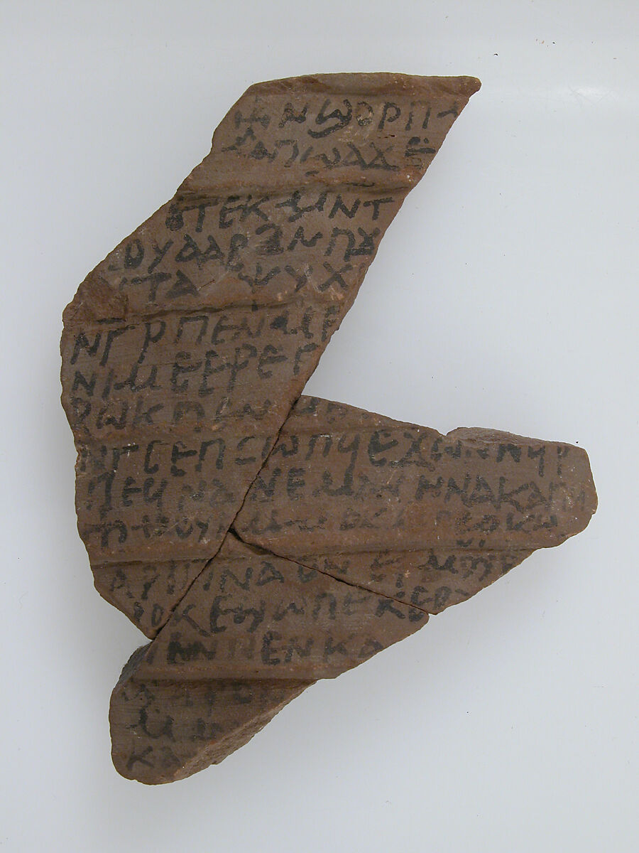 Ostrakon, Pottery fragment with ink inscription, Coptic 