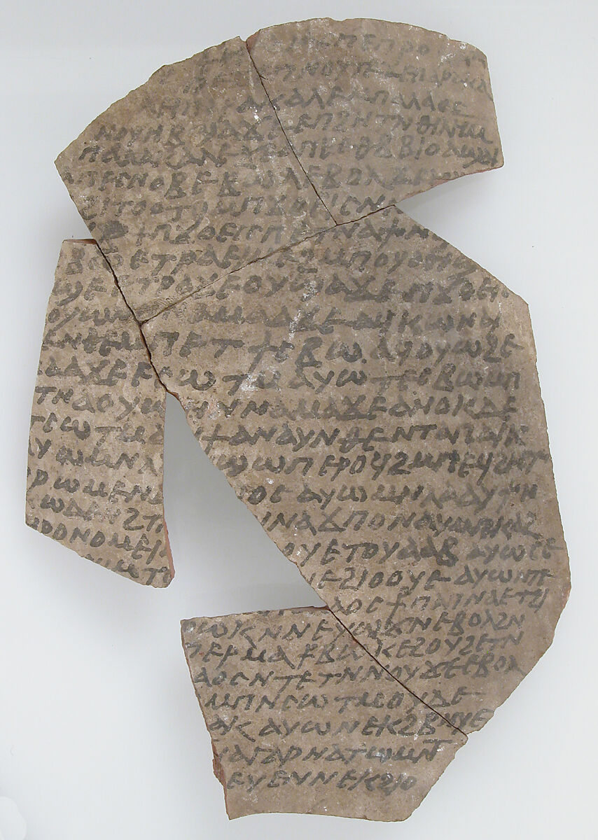 Ostrakon, Pottery fragment with ink inscription, Coptic 