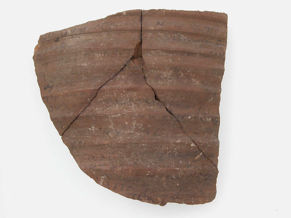Ostrakon, Pottery fragment with ink inscription, Coptic 