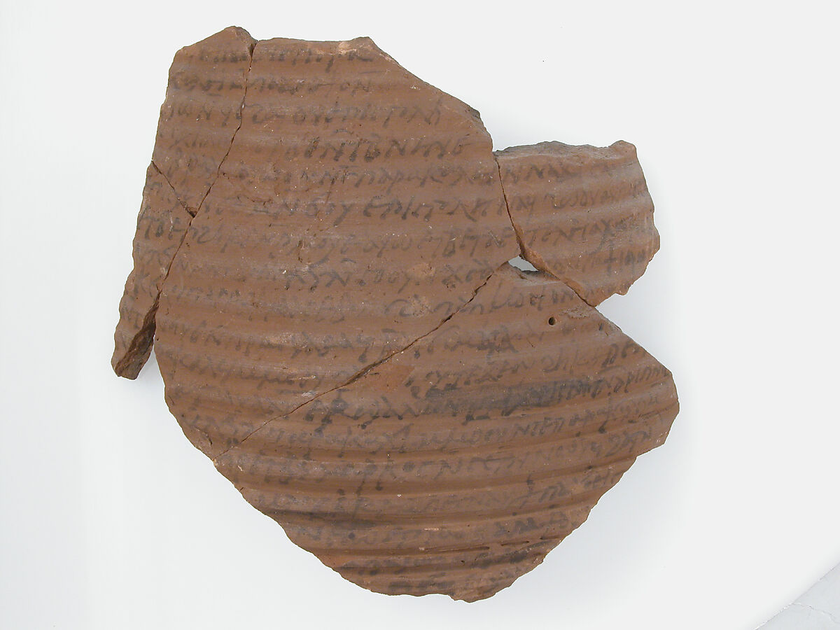 Ostrakon, Pottery fragment with ink inscription, Coptic 