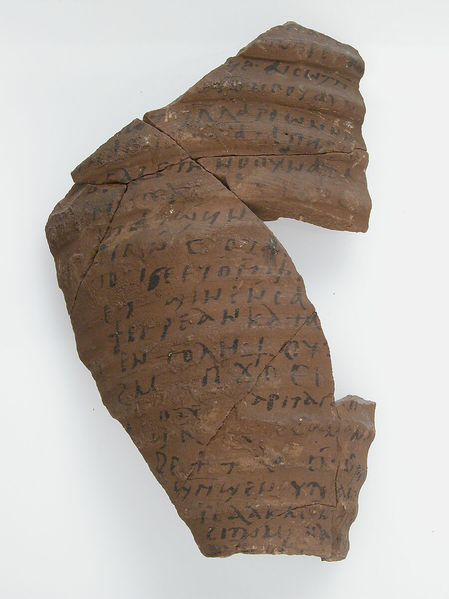 Ostrakon, Pottery fragment with ink inscription, Coptic 