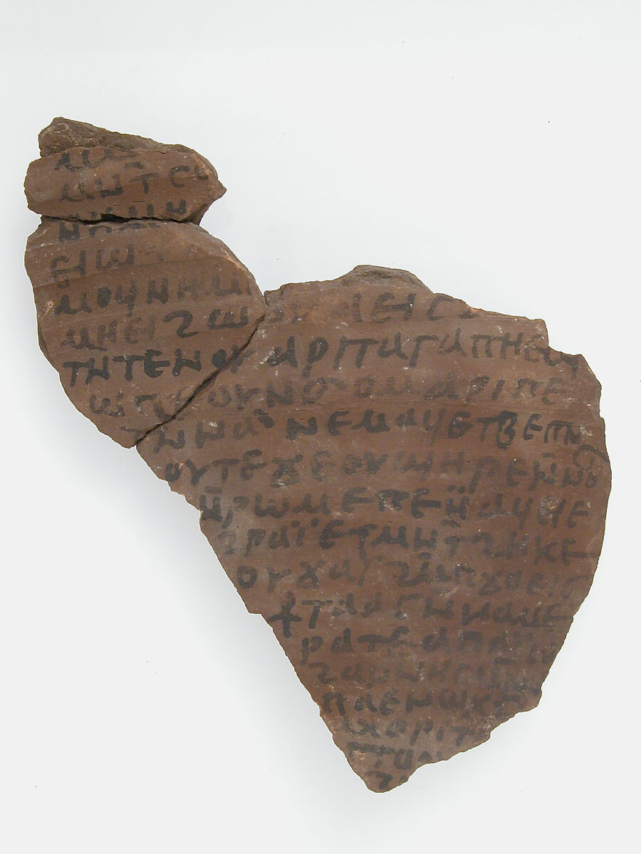 Ostrakon, Pottery fragment with ink inscription, Coptic 