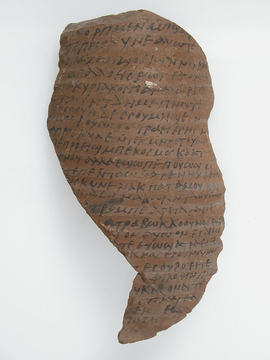 Ostrakon, Pottery fragment with ink inscription, Coptic 