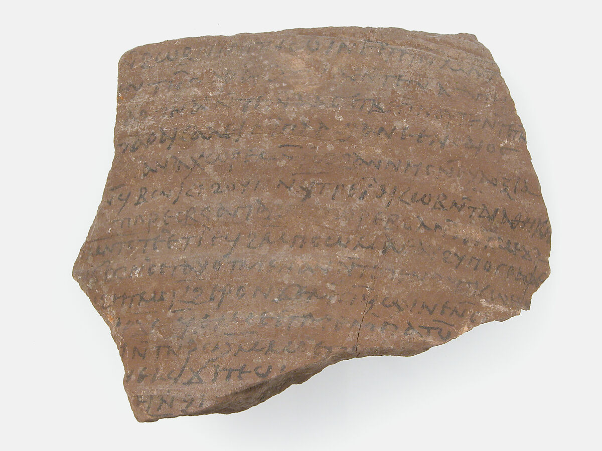 Ostrakon with a Letter Regarding the Will of Apa Victor, Pottery fragment with ink inscription, Coptic 