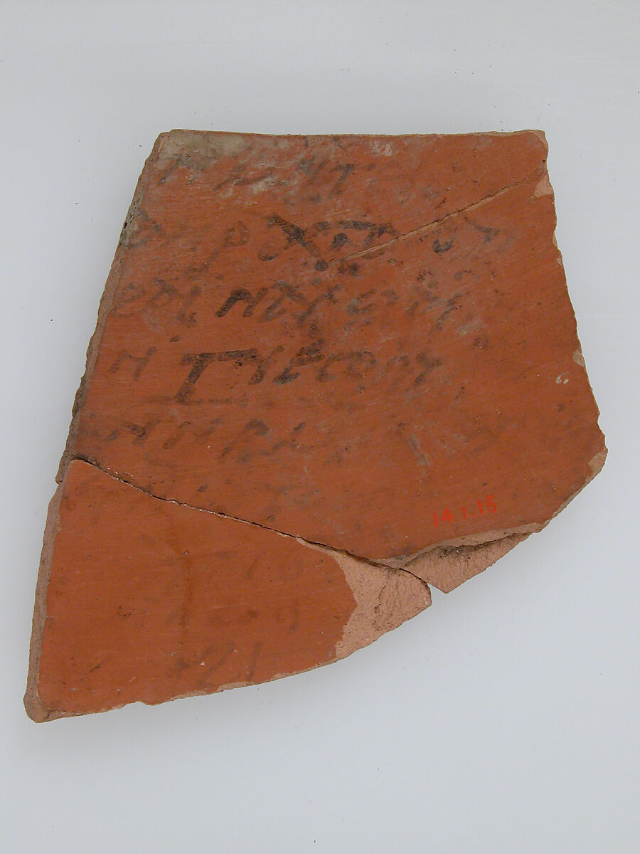 Ostrakon, Pottery fragment with ink inscription, Coptic