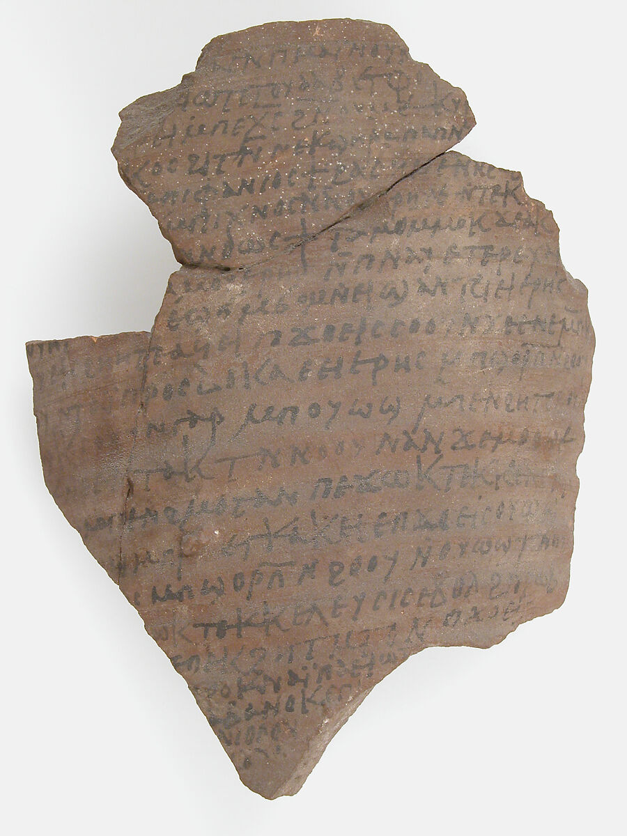 Ostrakon with a Letter from Papnoute and Epiphanius to Cyriacus, Pottery fragment with ink inscription, Coptic 