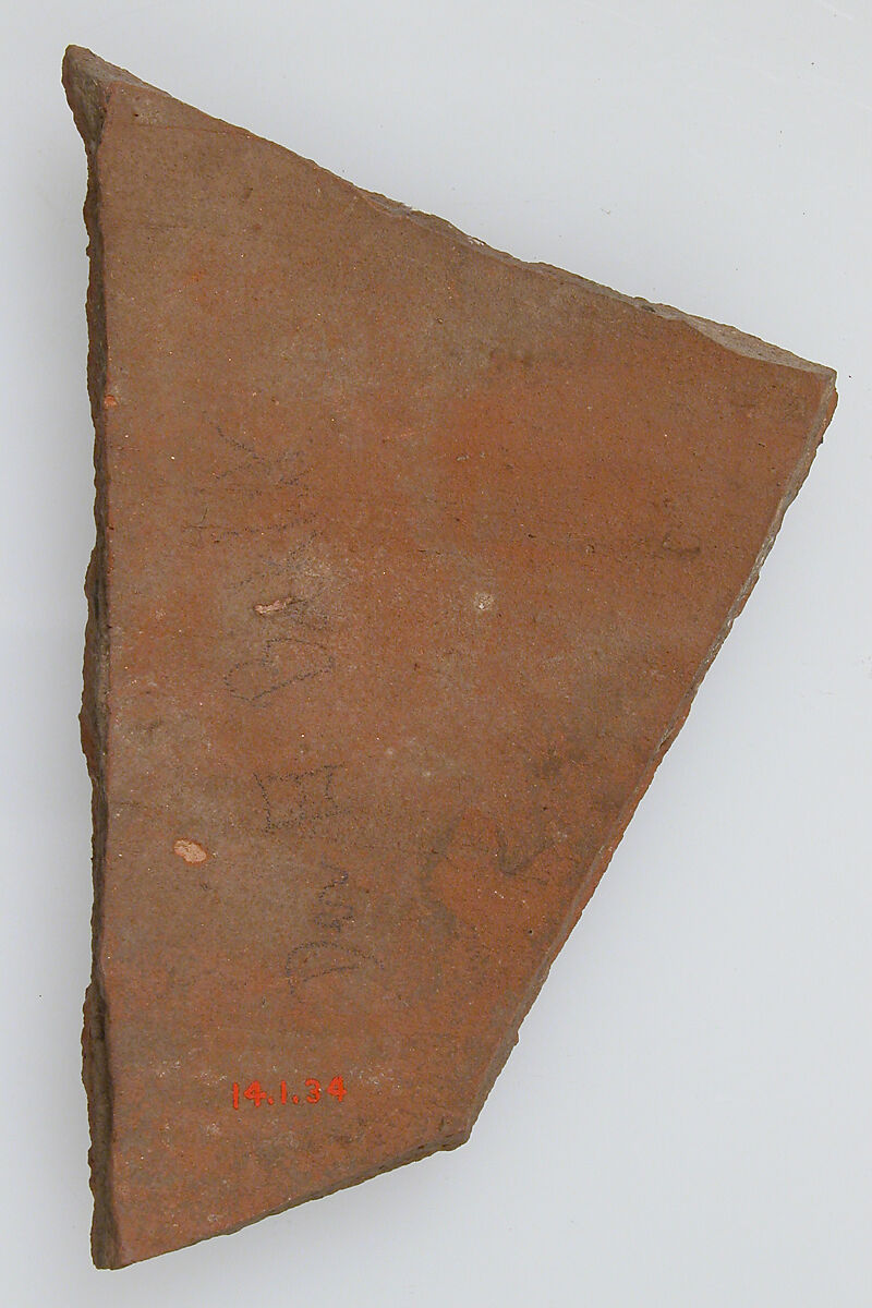 Ostrakon, Pottery fragment with ink inscription, Coptic