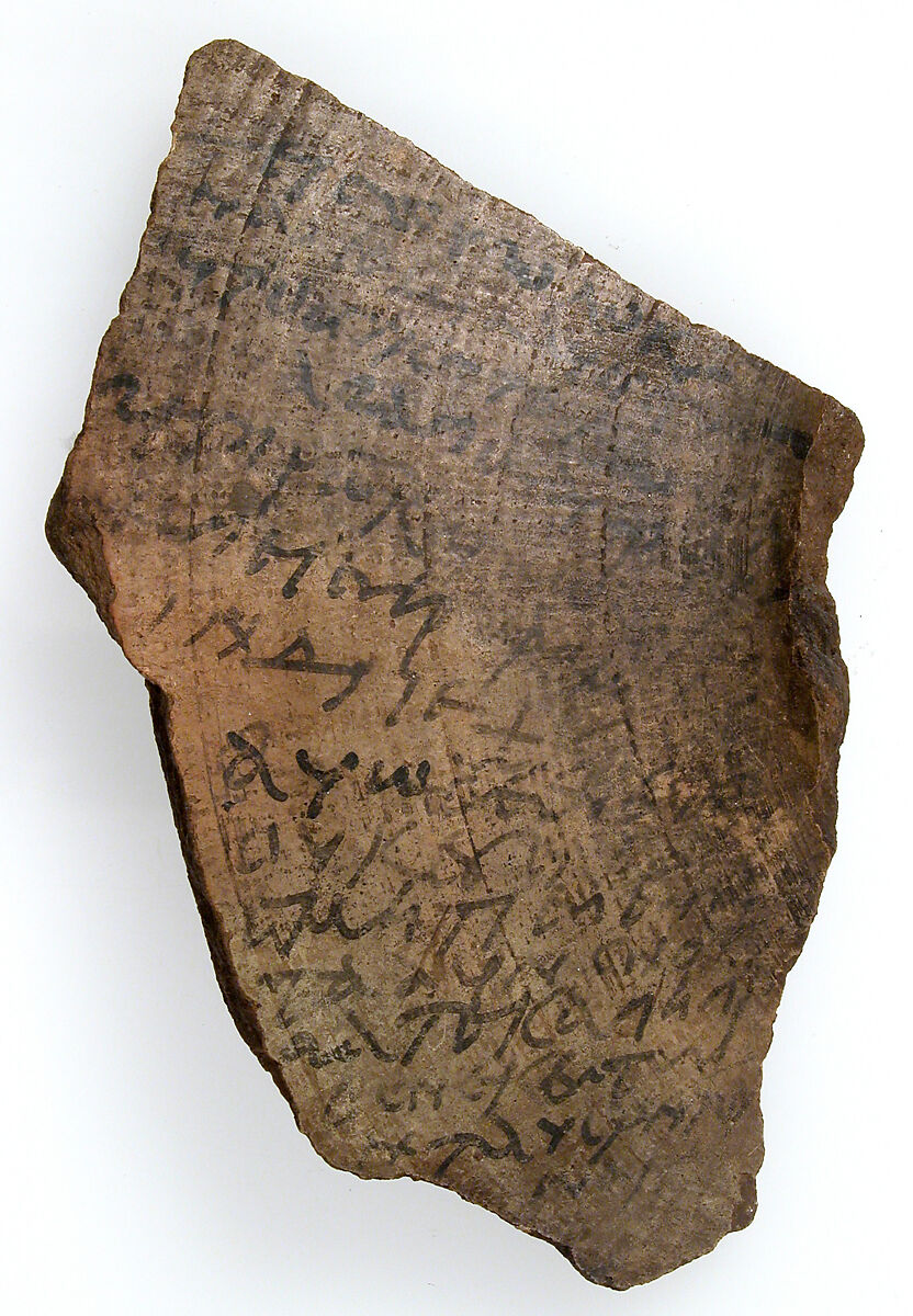 Ostrakon, Pottery fragment with ink inscription, Coptic 