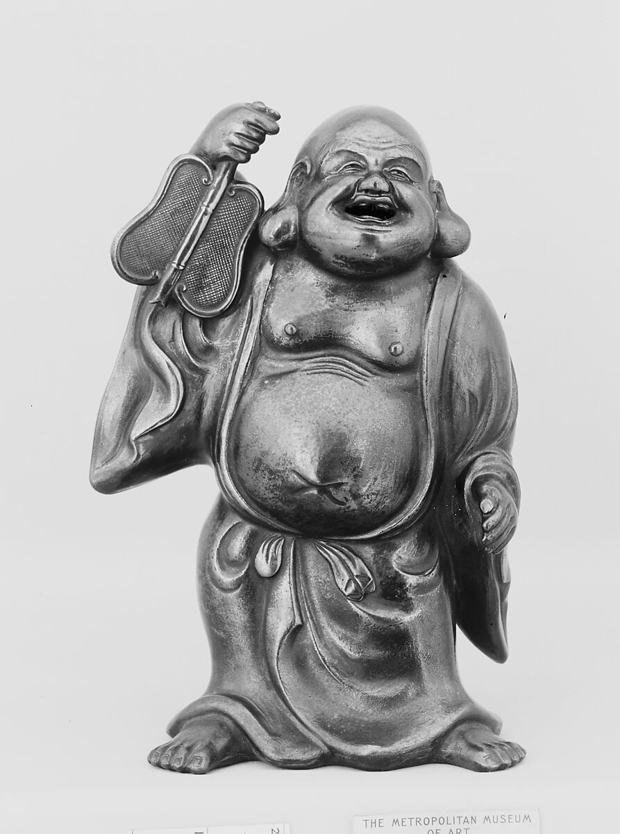 Figure of Hotei, Clay covered with a thin glaze (Bizen ware, Imbe style), Japan 