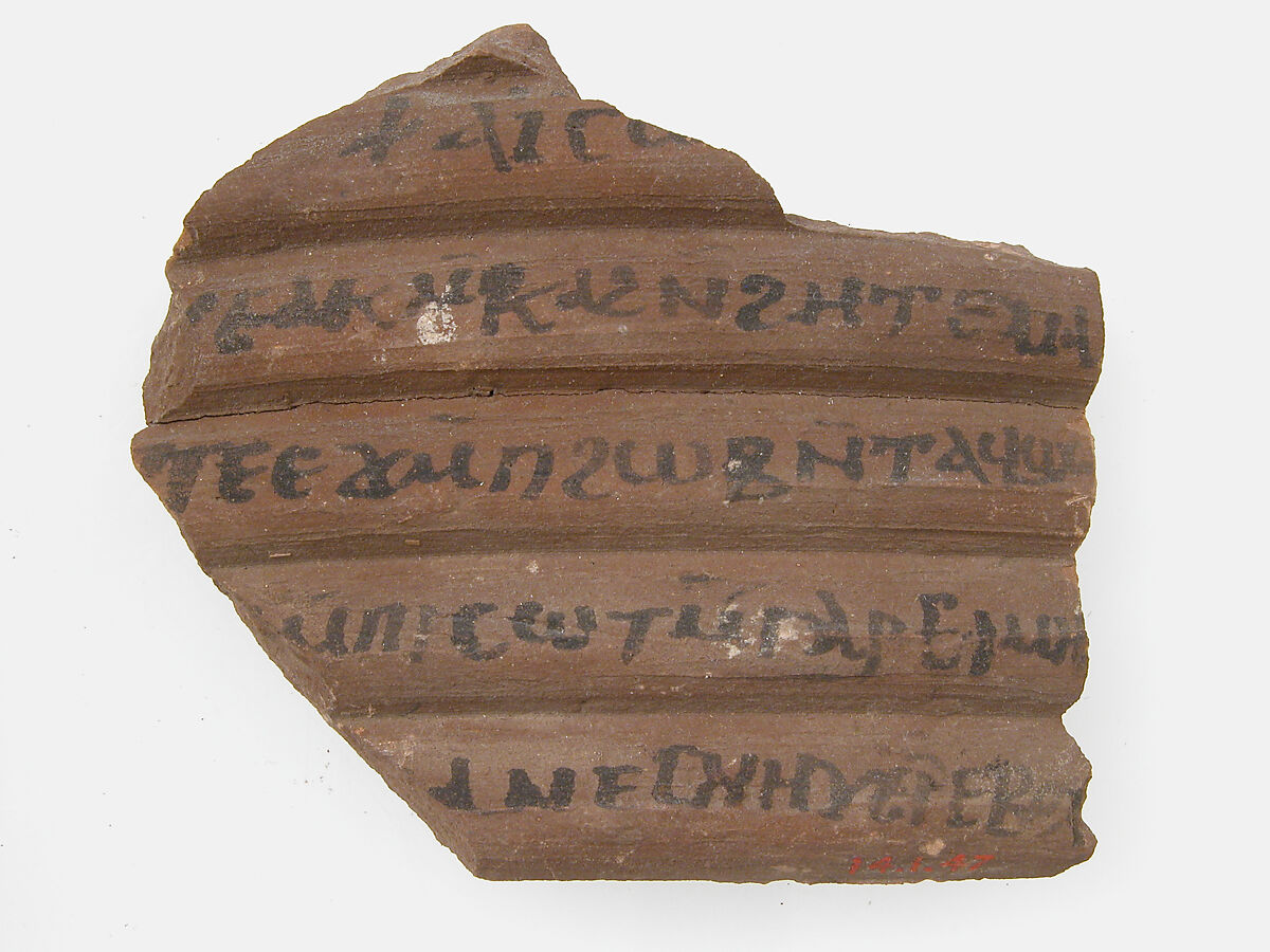 Ostrakon with a Letter, Pottery fragment with ink inscription, Coptic 