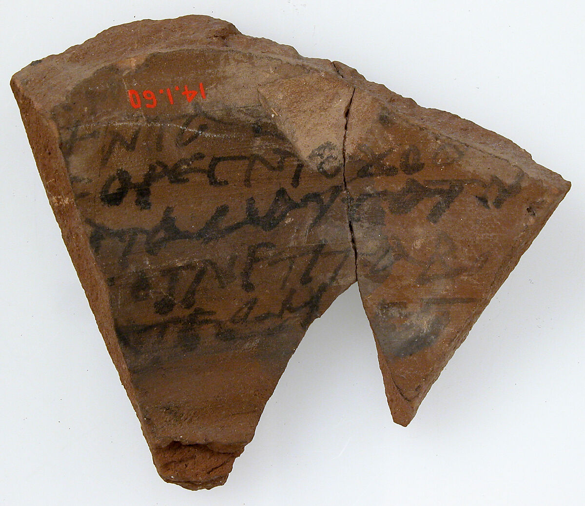 Ostrakon, Pottery fragment with ink inscription, Coptic