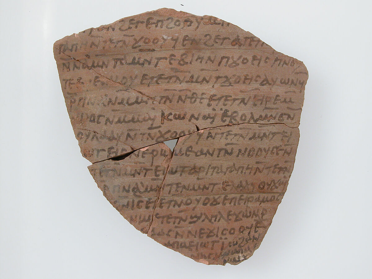 Ostrakon with a Letter to John and Enoch, Pottery fragment with ink inscription, Coptic 
