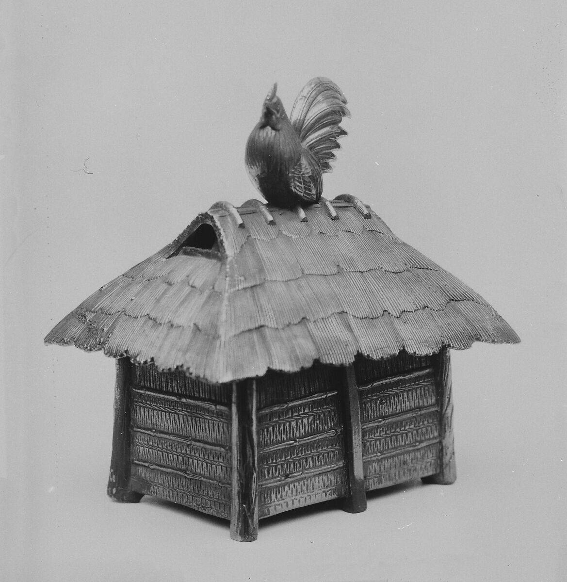 Censer in Form of a Rooster Perched on a Rooftop, Stoneware covered with a thin glaze showing lustre (Bizen ware), Japan 