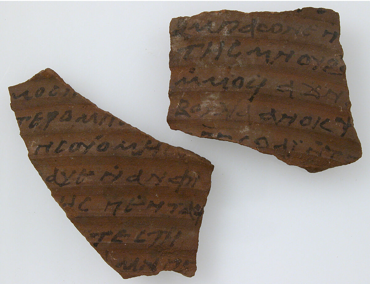 Ostrakon with a Contract by Pses, Pottery fragment with ink inscription, Coptic