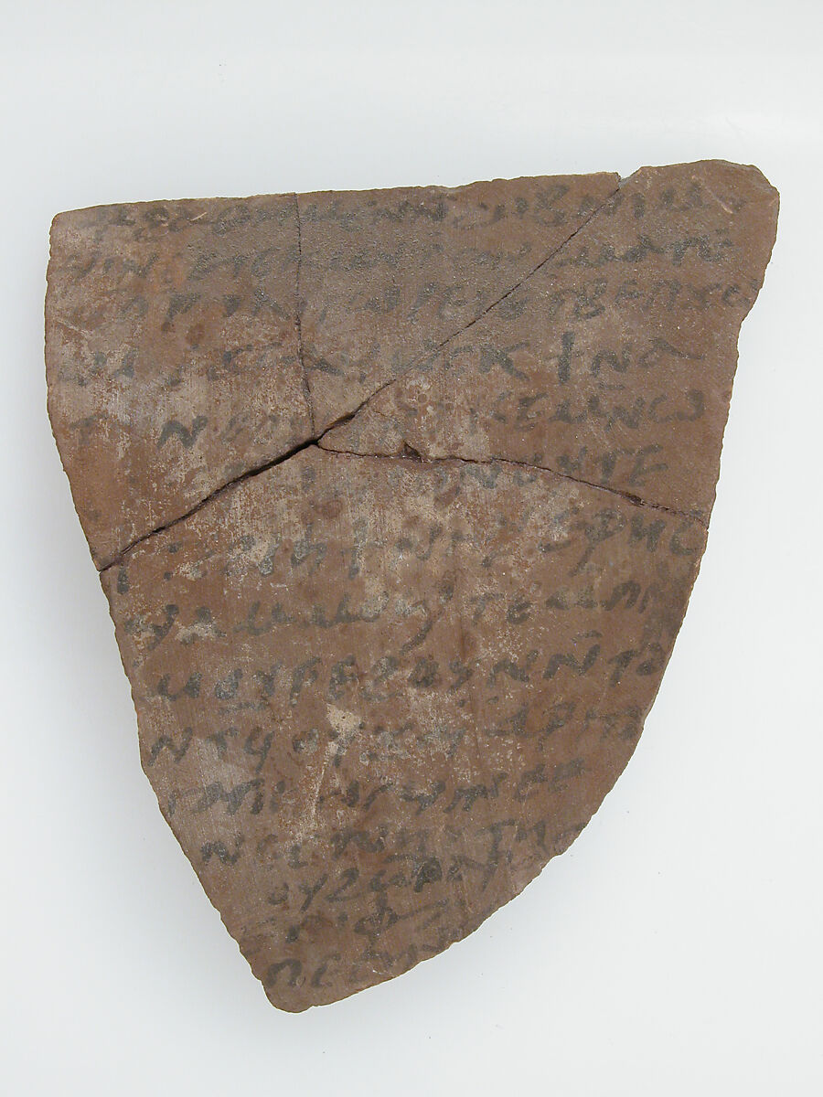 Ostrakon with a Letter from Pesenthius to Epiphanius, Pottery fragment with ink inscription, Coptic 