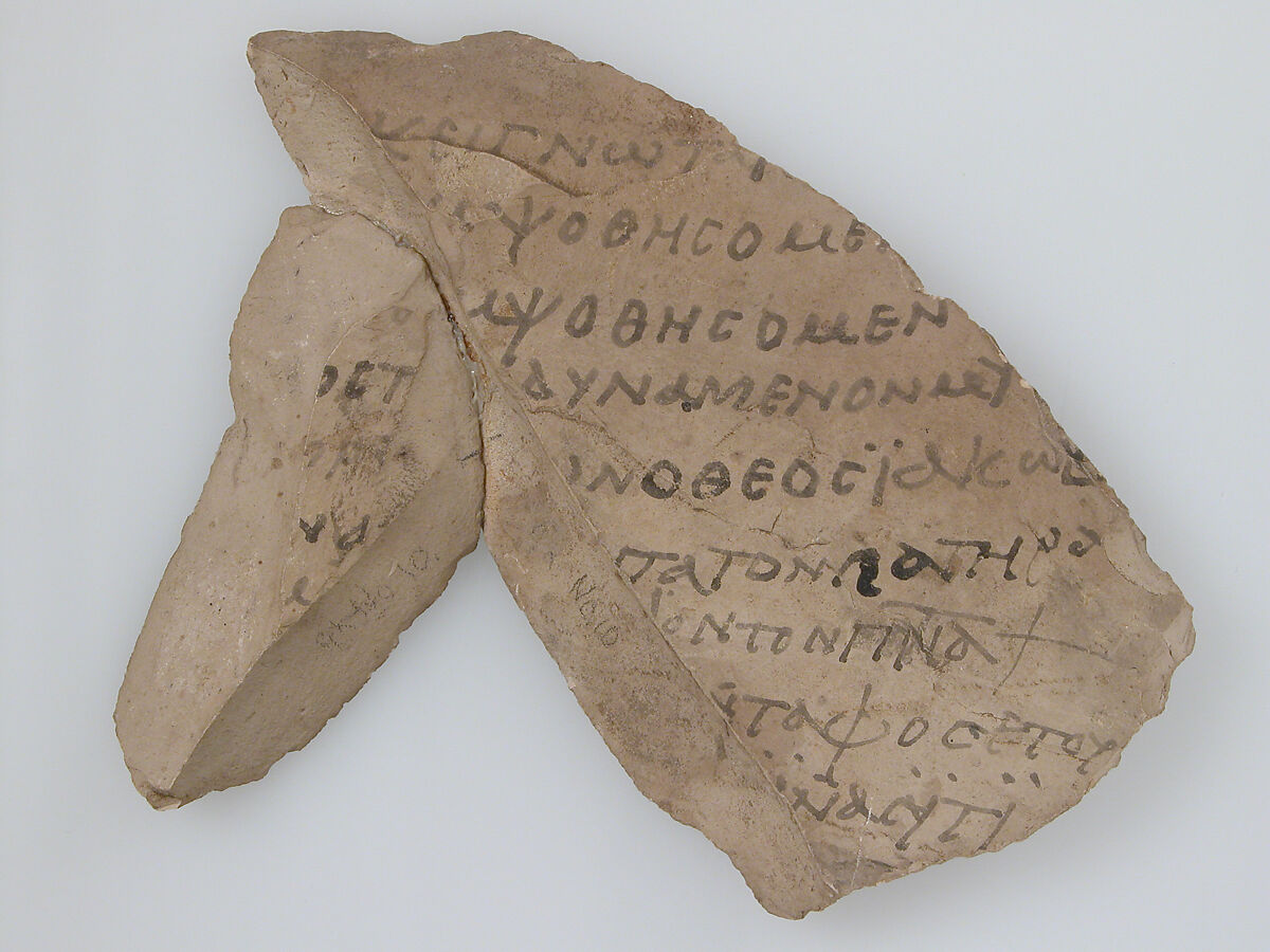 Ostrakon Fragments of a Liturgical Text, Limestone fragment with ink inscription, Coptic