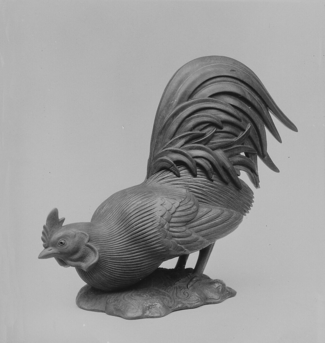 Censer in Form of a Cock, Stoneware covered with thin glaze; tail of lacquered wood (Bizen ware), Japan 