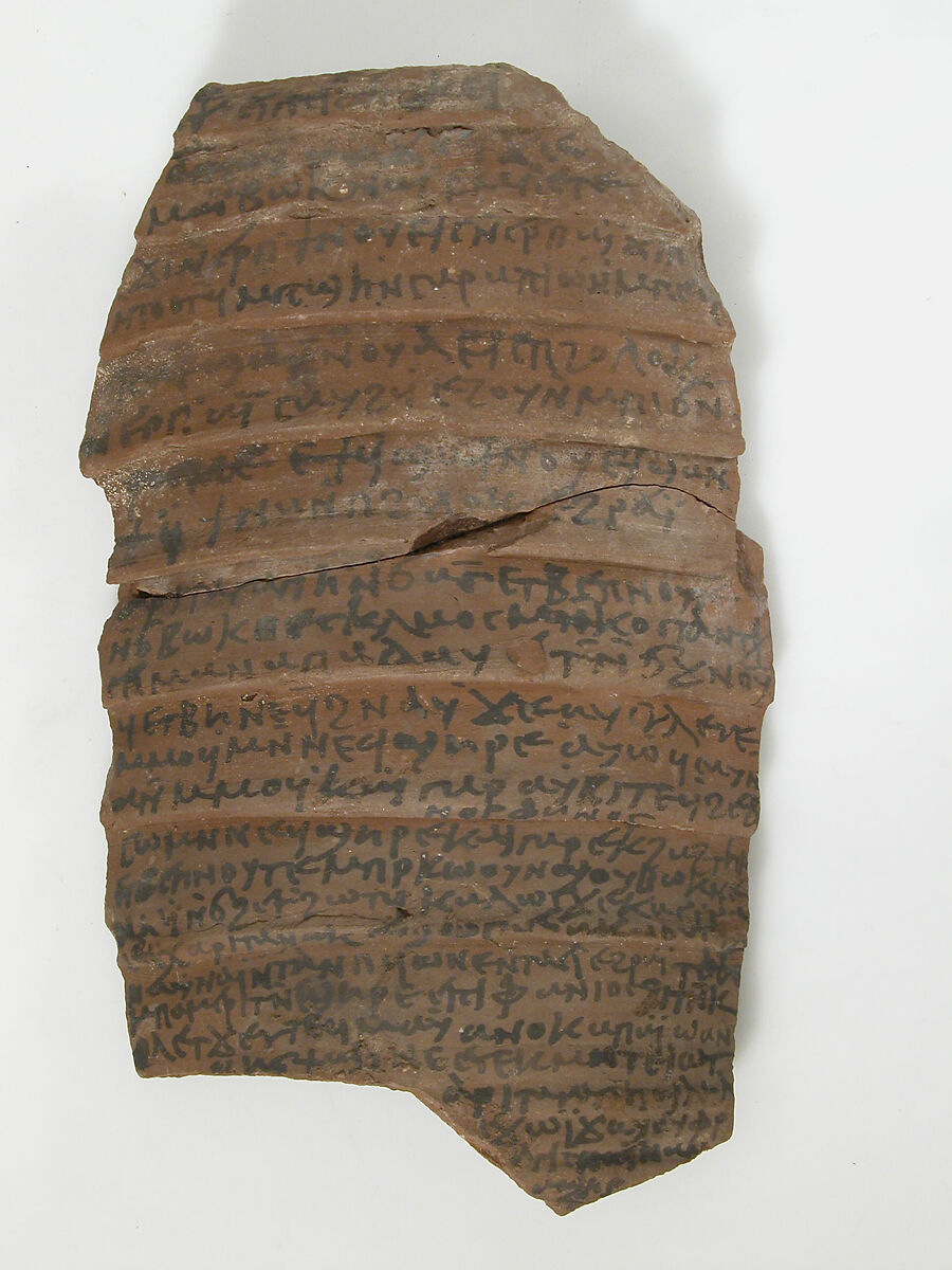 Ostrakon with a Letter from Koletjew to Epiphanius, Pottery fragment with ink inscription, Coptic 