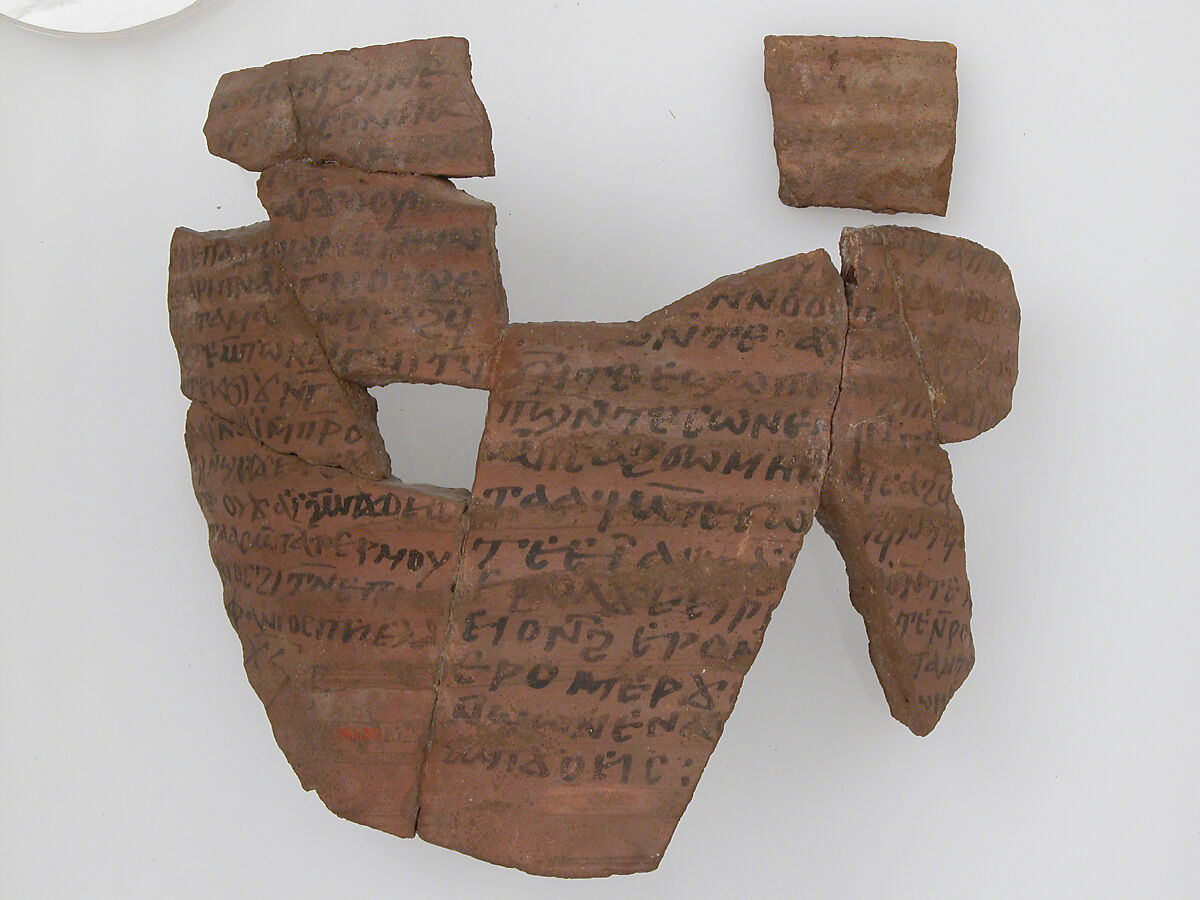 Ostrakon, Pottery fragments with ink inscription, Coptic 