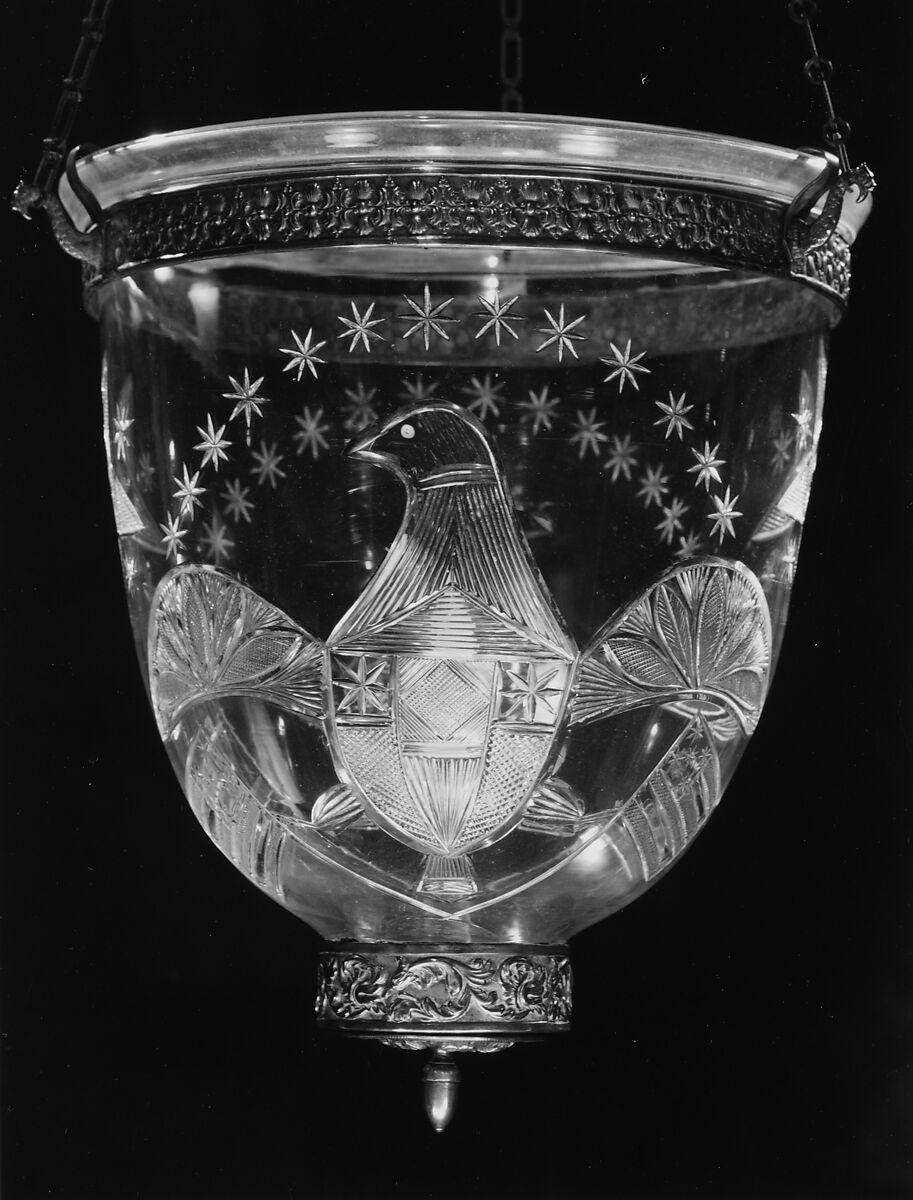 Hall Lantern, Blown and cut glass, gilded brass, American
