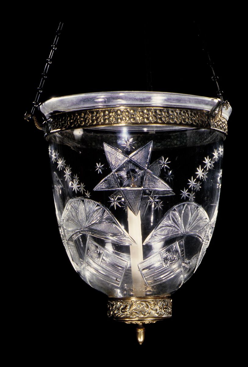 Hall Lantern, Blown and cut glass, gilded brass, American
